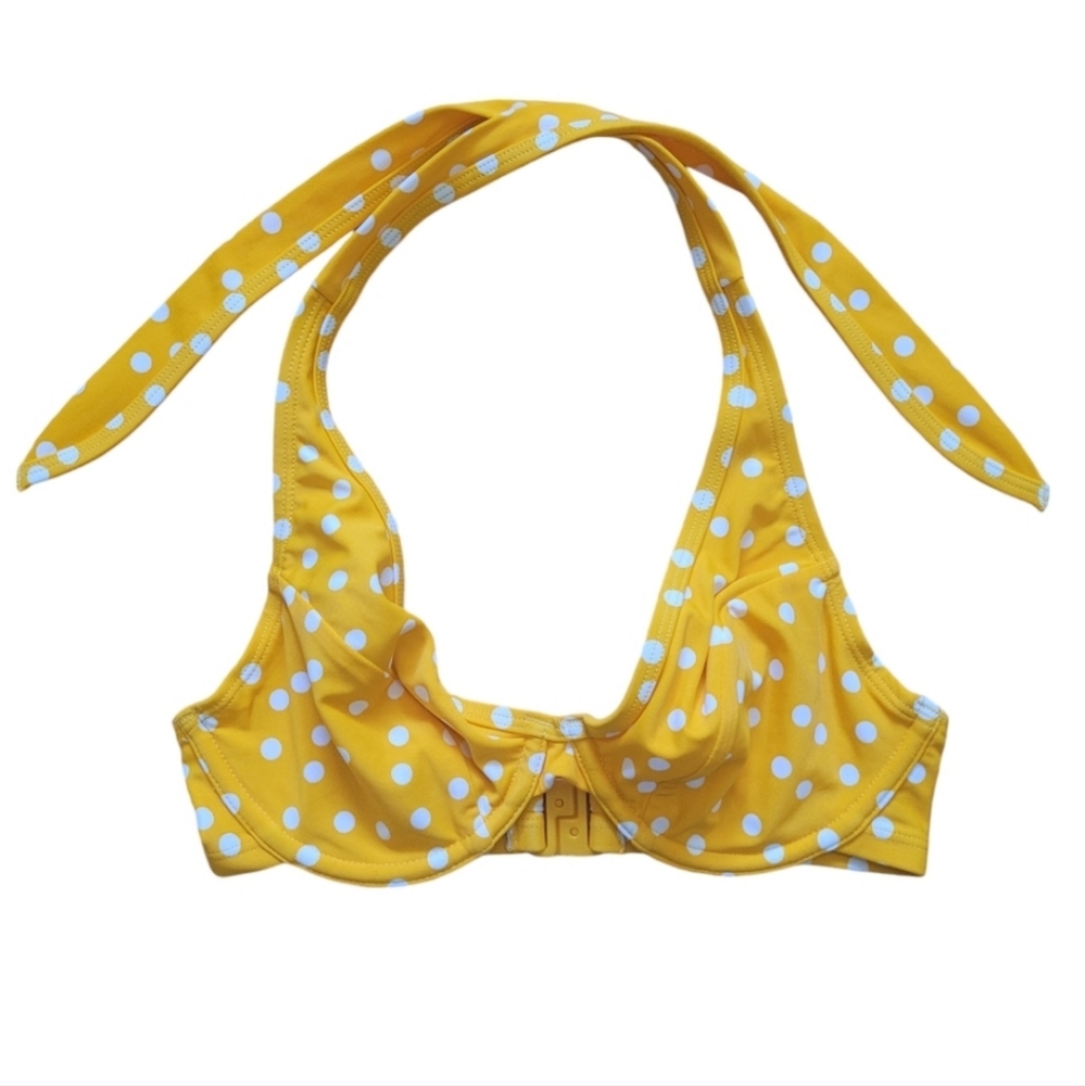 Cleo Swim by Panache Betty Plunge Bikini Top, 28DD/E | Polka Dot Halter Bikini